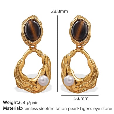 1 Pair Classic Series Retro Geometric Titanium Steel   Gold Color  Women's Drop Earrings h5 Picture2