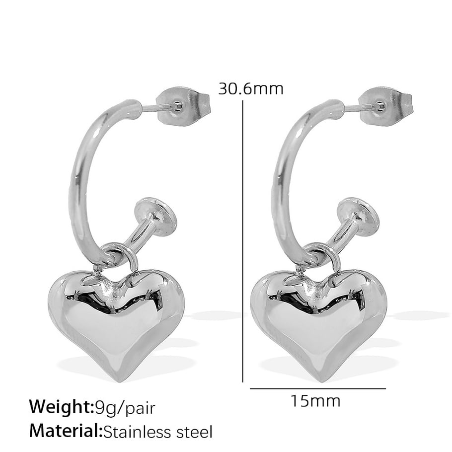 1 Pair Romantic Series Sweet Heart Titanium Steel   Gold Color  Women's Drop Earrings 