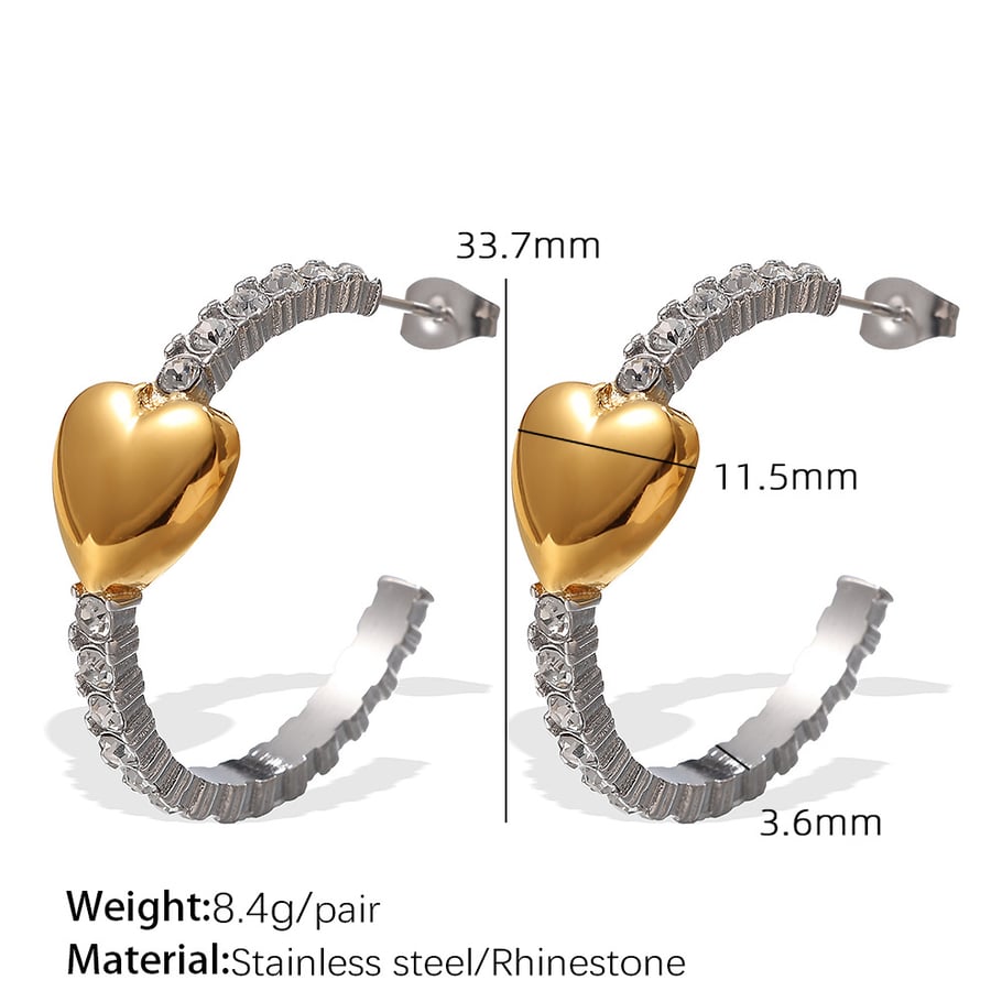 1 Pair Simple Series Elegant Heart Titanium Steel   Gold Color  Women's Hoop Earrings 