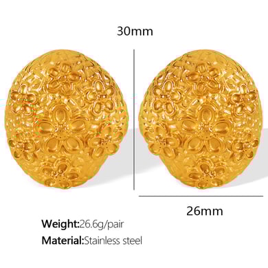 1 Pair Luxurious Series Retro Geometric Titanium Steel   Gold Color  Women's Stud Earrings h5 