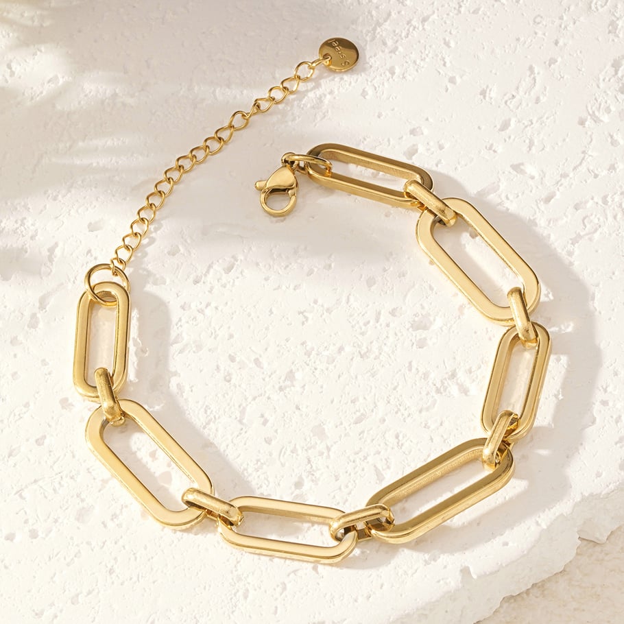 1 Stück Simple Series Klassische einfarbige Titanstahl-Goldfarbene Damen-Kettenarmbänder Bild2