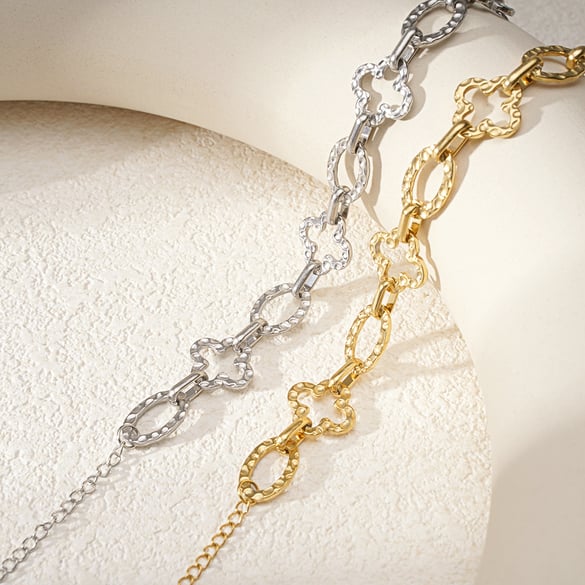1 Stück Modern Series Casual Flower Patchwork Hammered Texture Titanstahl Goldfarben Damen Kettenarmbänder