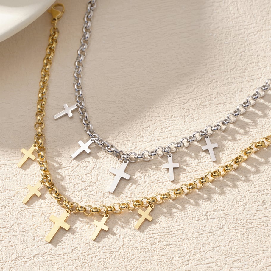 1 Piece Classic Series Daily Cross Titanium Steel   Gold Color  Women's Chain Bracelets Picture2