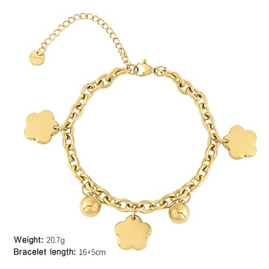 1 Piece Romantic Series Elegant Flower Titanium Steel   Gold Color  Women's Charm Bracelets h5 
