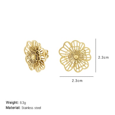 1 Pair Gorgeous Series Daily Handcrafted Flower Titanium Steel Gold Color Women's Stud Earrings h5 Picture2