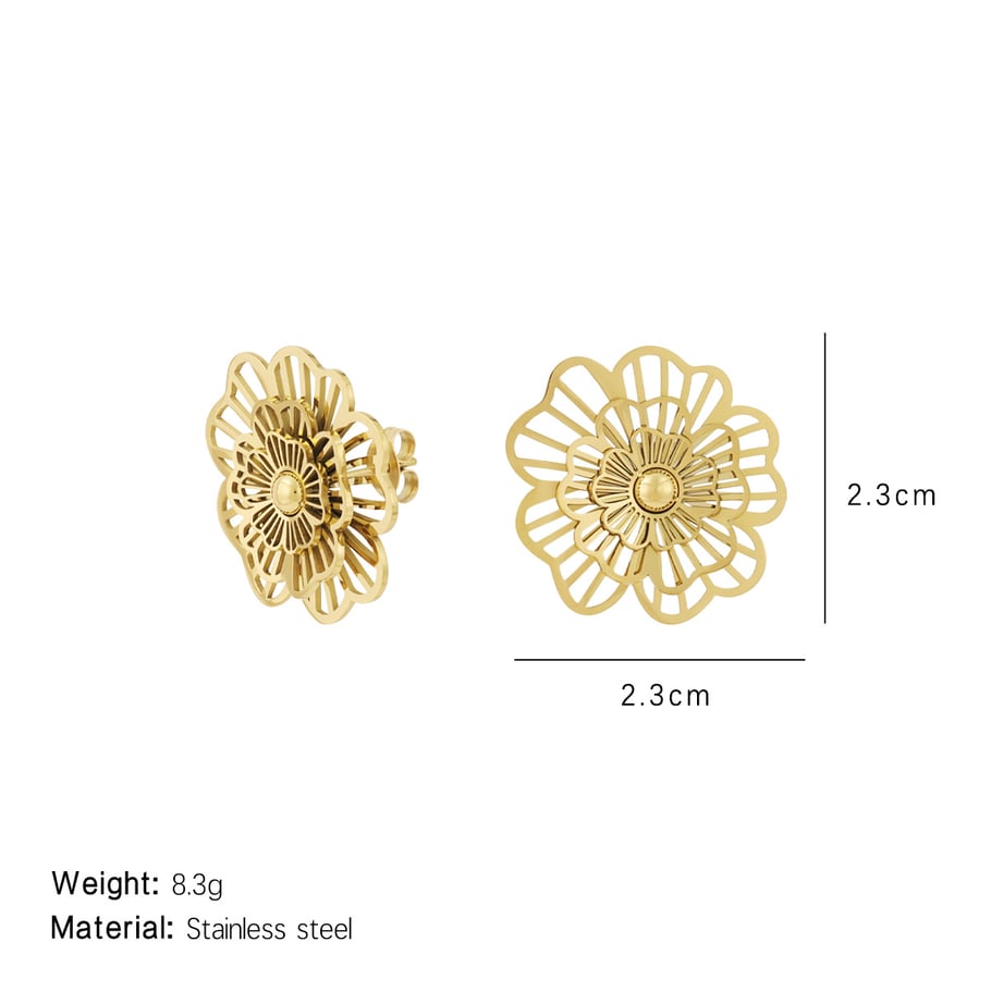 1 Pair Gorgeous Series Daily Handcrafted Flower Titanium Steel Gold Color Women's Stud Earrings Picture2