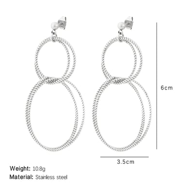 1 Pair Delicate Series Classic Double-layer Circle Titanium Steel Gold Color Women's Drop Earrings h5 Picture2