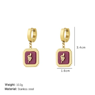 1 Pair Luxurious Series Retro Snake Square Purple Titanium Steel Gold Color Women's Drop Earrings h5 Picture2