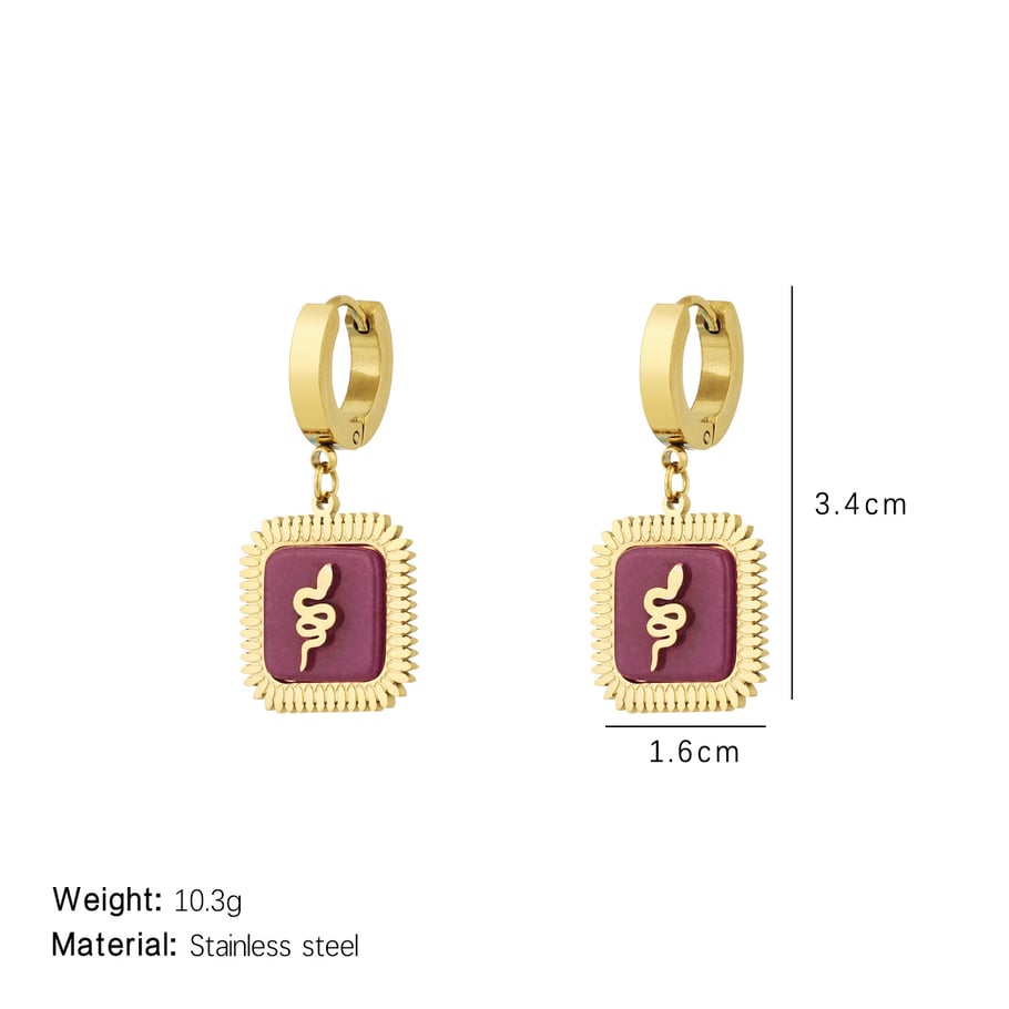 1 Pair Luxurious Series Retro Snake Square Purple Titanium Steel Gold Color Women's Drop Earrings Picture2