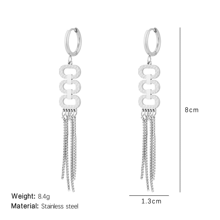 1 Pair Sophisticated Series Sleek Oval Tassel Titanium Steel Gold Color Women's Drop Earrings Picture2