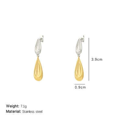 1 Pair Sleek Series Elegant Double Droplet Titanium Steel Gold Color Women's Drop Earrings h5 Picture2