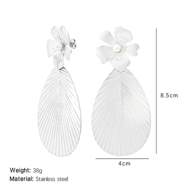1 Pair Lustrous Series Elegant Flower Droplet Shape Titanium Steel Gold Color Women's Drop Earrings h5 Picture2