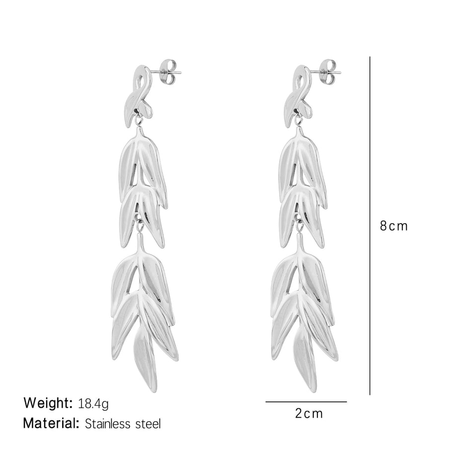 1 Pair Classic Series Natural Leaves Tassels Titanium Steel Gold Color Women's Drop Earrings Picture2