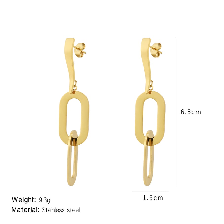 1 Pair Versatile Series Simple Oval Shape Titanium Steel Gold Color Women's Drop Earrings Picture2