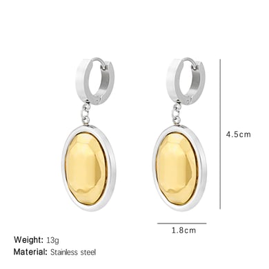 1 Pair Lustrous Series Classic Oval Three-dimensional Titanium Steel Gold Color Women's Drop Earrings h5 Picture2