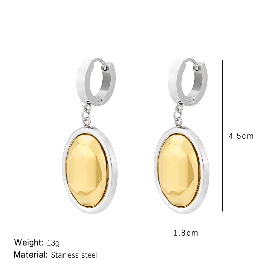 1 Pair Lustrous Series Classic Oval Three-dimensional Titanium Steel Gold Color Women's Drop Earrings Picture2