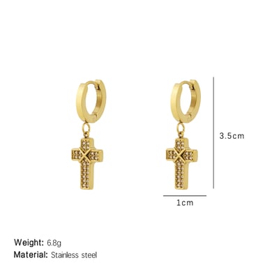 1 Pair Dazzling Series Classic Cross Titanium Steel Gold Color Women's Drop Earrings h5 Picture2