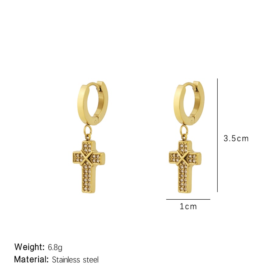 1 Pair Dazzling Series Classic Cross Titanium Steel Gold Color Women's Drop Earrings Picture2