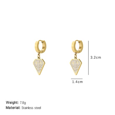 1 Pair Sparkling Series Elegant Diamond Titanium Steel Gold Color Women's Drop Earrings h5 Picture2