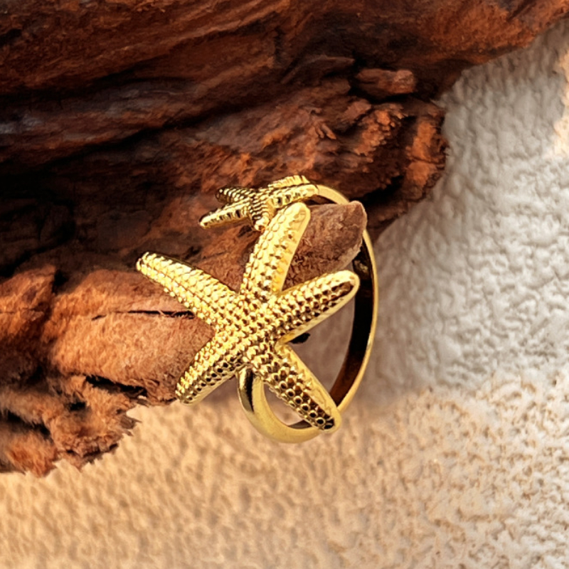 1 Piece Cute Starfish Stainless Steel Gold Color Women's Adjustable Rings 