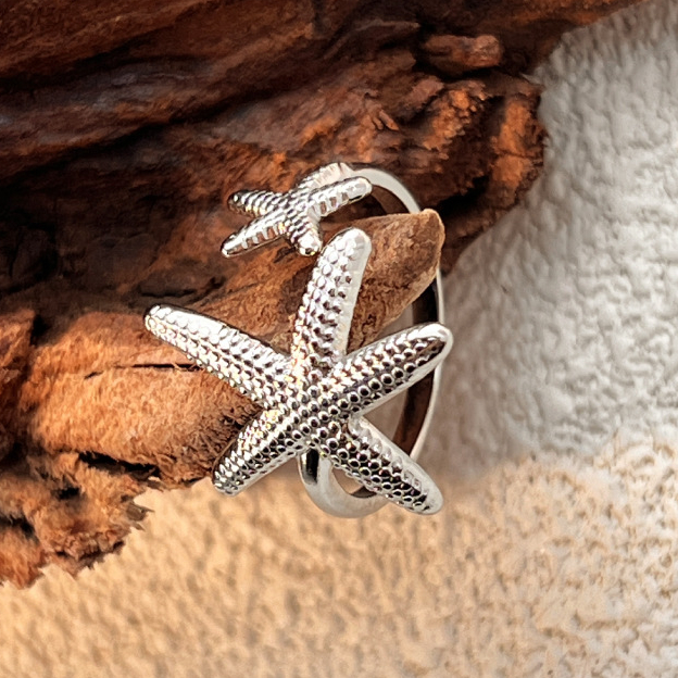 1 Piece Cute Starfish Stainless Steel Gold Color Women's Adjustable Rings Picture2