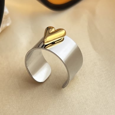 1 Piece Mixed Color Heart Stainless Steel Women's Adjustable Rings h5 