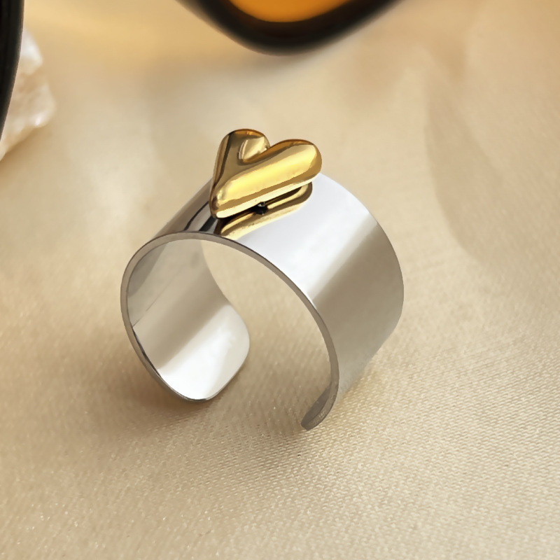 1 Piece Mixed Color Heart Stainless Steel Women's Adjustable Rings 