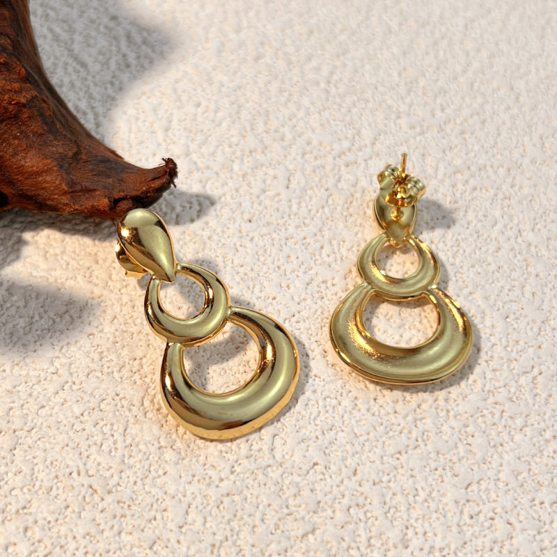 1 Pair Simple Series Geometric Stainless Steel Gold Color Women's Drop Earrings 