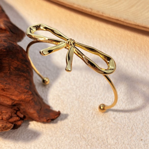 1 Stück Simple Series Klassischer Schleifenknoten Edelstahl Goldfarben Damen Armreifen 2