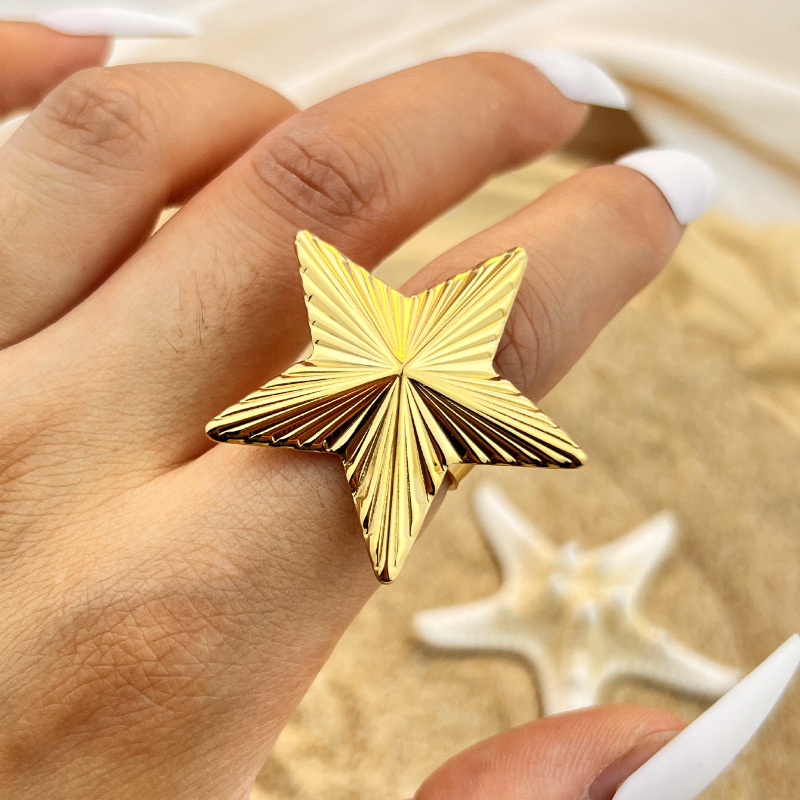 1 Piece Star Stainless Steel Gold Color Women's Adjustable Rings