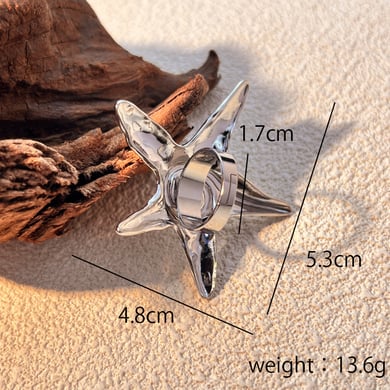 1 Piece Mixed Color Starfish Shape Stainless Steel Women's Adjustable Rings h5 
