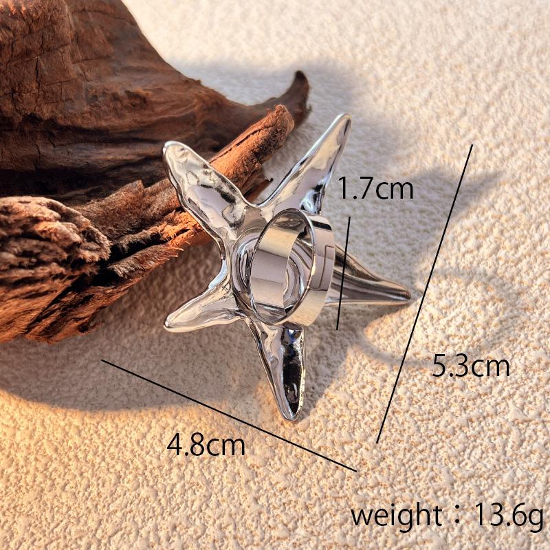 1 Piece Mixed Color Starfish Shape Stainless Steel Women's Adjustable Rings 