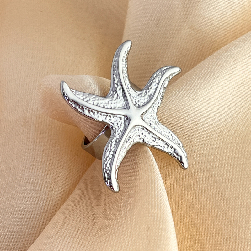 1 Piece Starfish Stainless Steel Gold Color Women's Adjustable Rings 