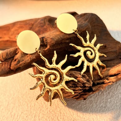 1 Pair Retro Style Sun Shape Stainless Steel Gold Color Women's Drop Earrings h5 