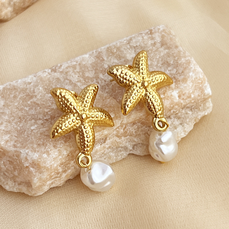 1 Pair Oceanic Stainless Steel Gold Color Drop Earrings 