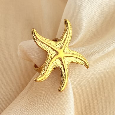 1 Piece Starfish Stainless Steel Gold Color Women's Adjustable Rings h5 