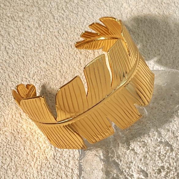 1 Stück Blattform Edelstahl Gold Farbe Damen Armreifen