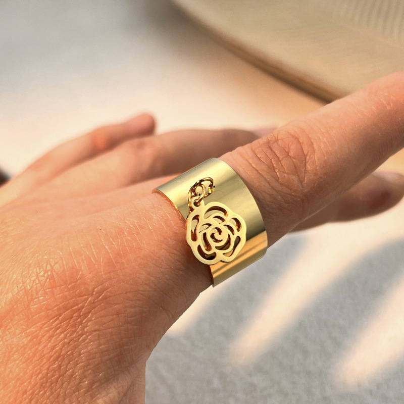 1 Piece Simple Series Bow Knot Stainless Steel Gold Color Women's Adjustable Rings 