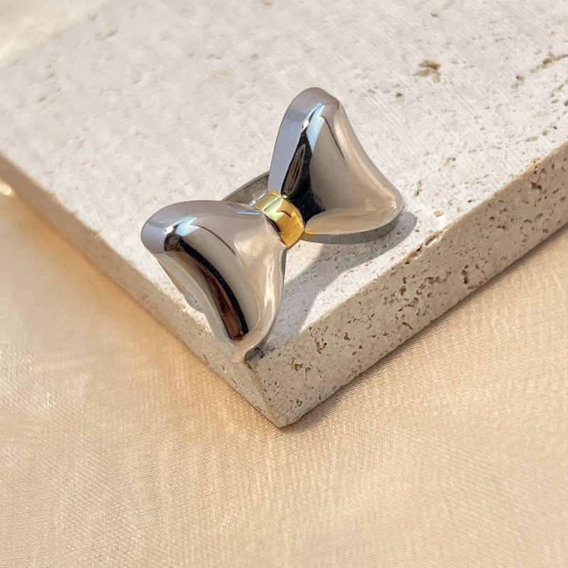 1 Piece Sweet Bow Knot Stainless Steel Women's Adjustable Rings 