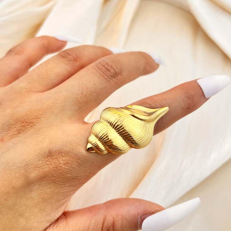 1 Piece Whelk Stainless Steel Gold Color Women's Adjustable Rings Picture2