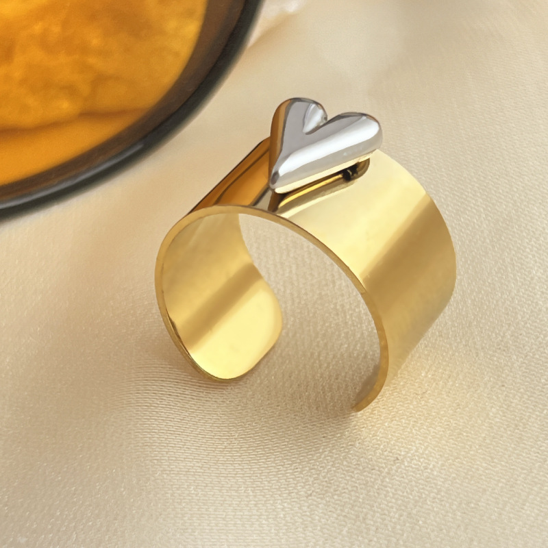 1 Piece Mixed Color Heart Stainless Steel Women's Adjustable Rings 