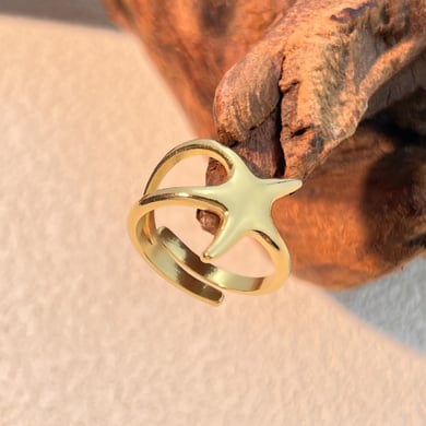 1 Piece Simple Series Star Shape Stainless Steel Gold Color Women's Adjustable Rings h5 