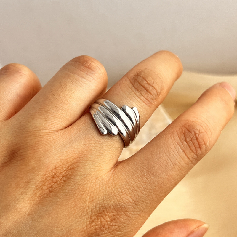 1 Piece Simple Series Stripe Stainless Steel Gold Color Women's Adjustable Rings 