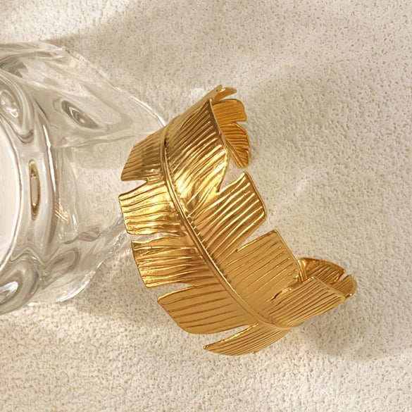 1 Stück Blattform Edelstahl Gold Farbe Damen Armreifen 2