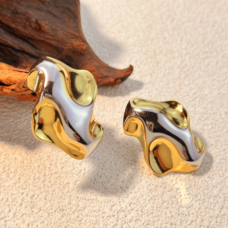 1 Pair Gold and silver Mixed Color Geometric Earrings Women's Stud Earrings 