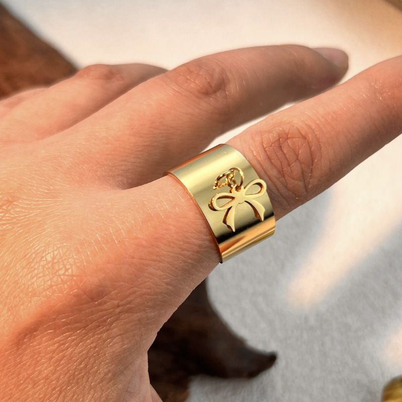 1 Piece Simple Series Bow Knot Stainless Steel Gold Color Women's Adjustable Rings 