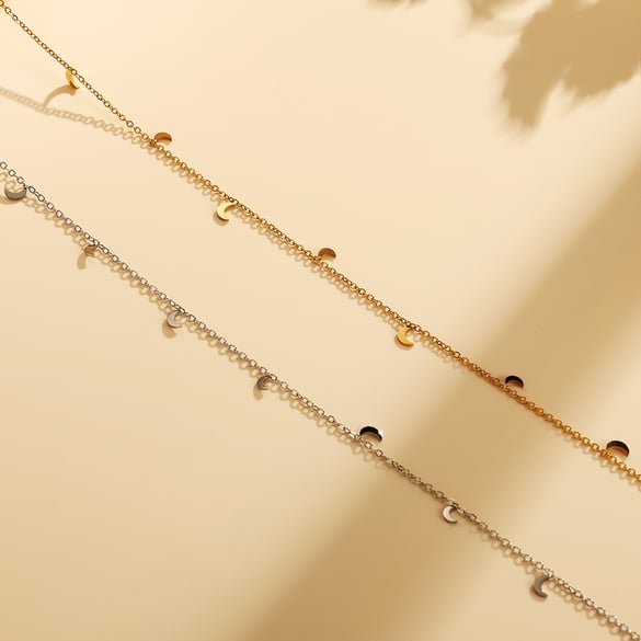 Collar con colgante de acero de titanio color dorado y luna clásica de la serie Shining para mujer, 1 pieza 2