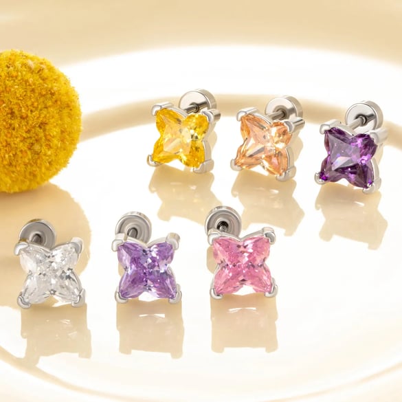 1 Stück Glamorous Series Sweet Flower Titanstahl Silber Farbe Zirkon Damen Ohrstecker