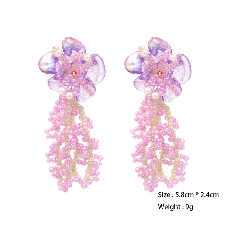 1 Pair Romantic Niche Beaded Floral Tassel Earrings Picture2