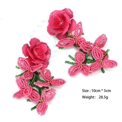 1 Pair Exaggerated Bead Tassel Floral Drop Earrings h5 Picture2